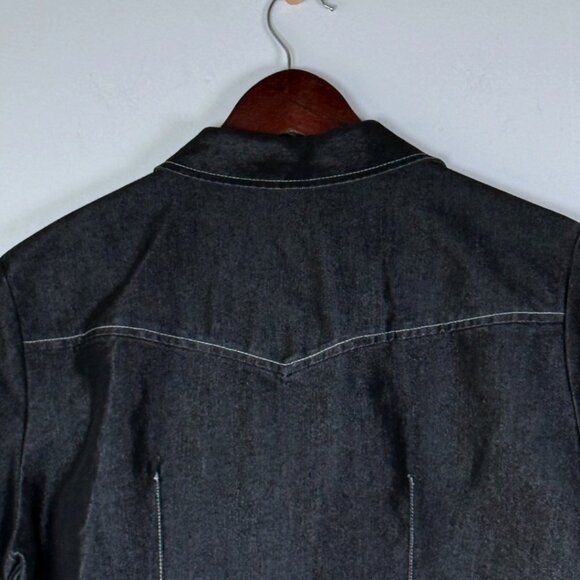 Vintage 90s Western Rancher Black Denim Jacket Shirt NY Jeans Large Streetwear - Picture 5 of 11